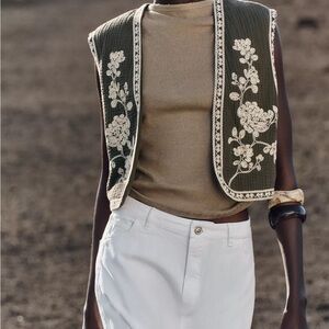 Zara Dark Green Floral Embroidered Vest